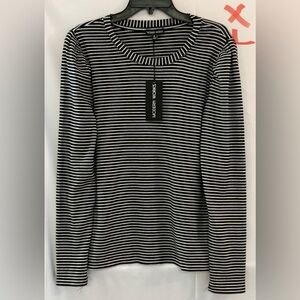Modern Works Black and White Striped Long Sleeve Top